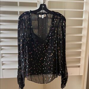 Diane Von Furstenberg Black Blouse with Multicolor Dots